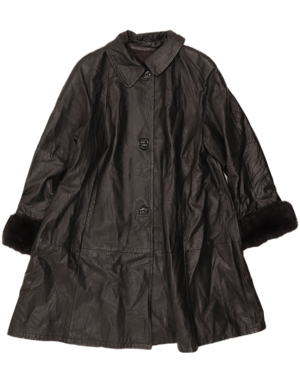 Vintage Womens Leather Coat IT 46 Large Black