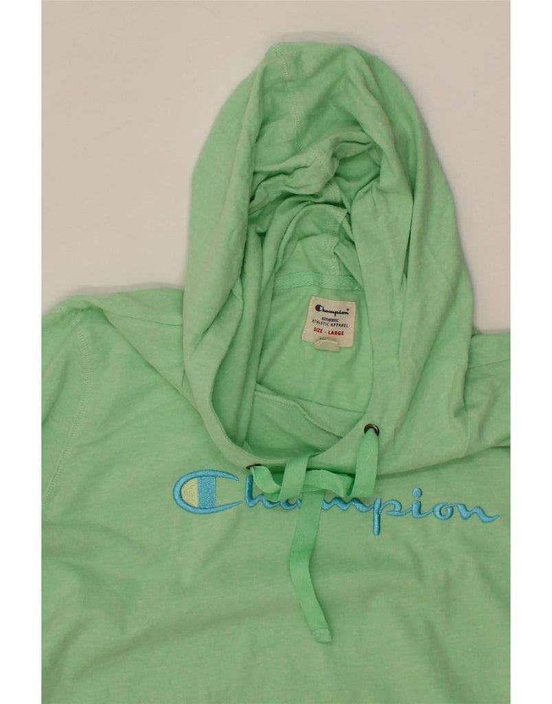 CHAMPION Womens Graphic Hoodie Jumper UK 16 Large Green Cotton Vintage Champion and Second-Hand Champion from Messina Hembry 