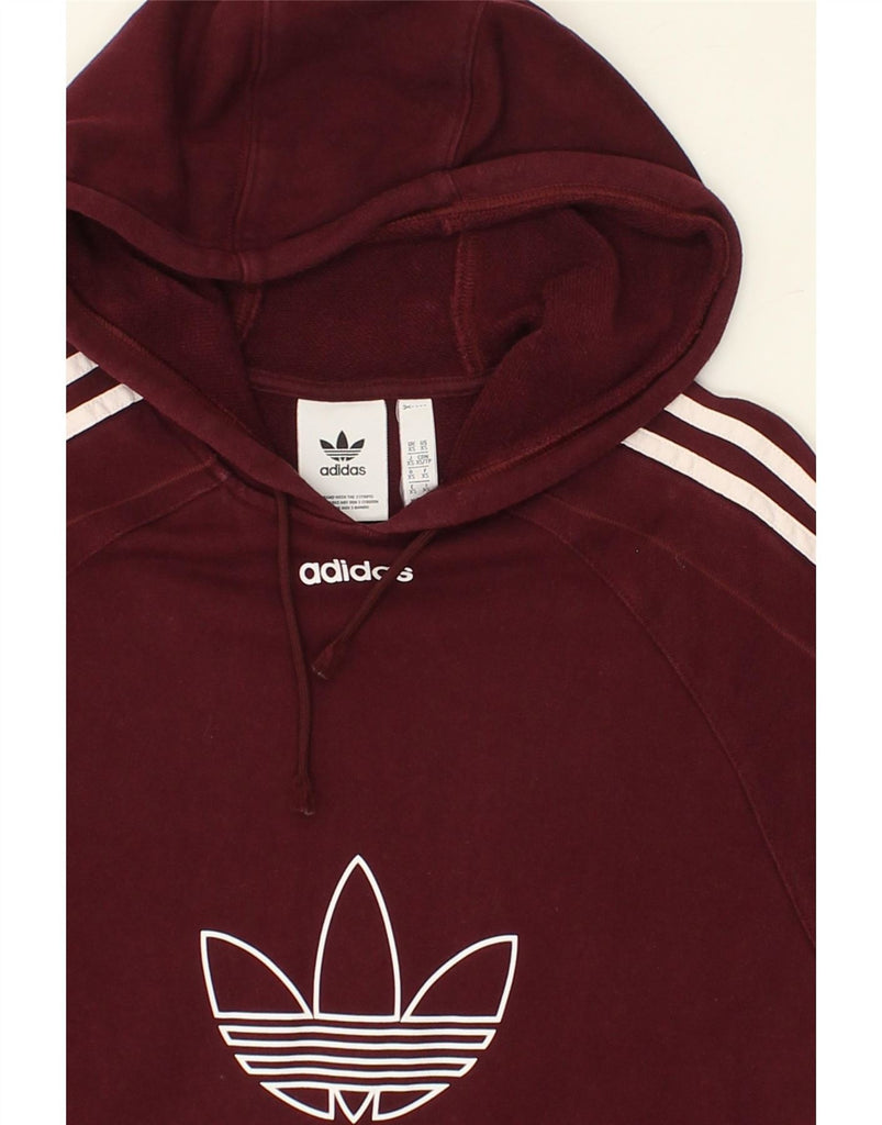 ADIDAS Womens Oversized Graphic Hoodie Jumper UK 6 XS Burgundy Cotton Vintage Adidas and Second-Hand Adidas from Messina Hembry 