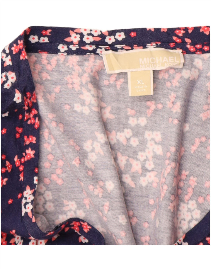 MICHAEL KORS Womens Blouse Top UK 18 XL Navy Blue Floral Synthetic