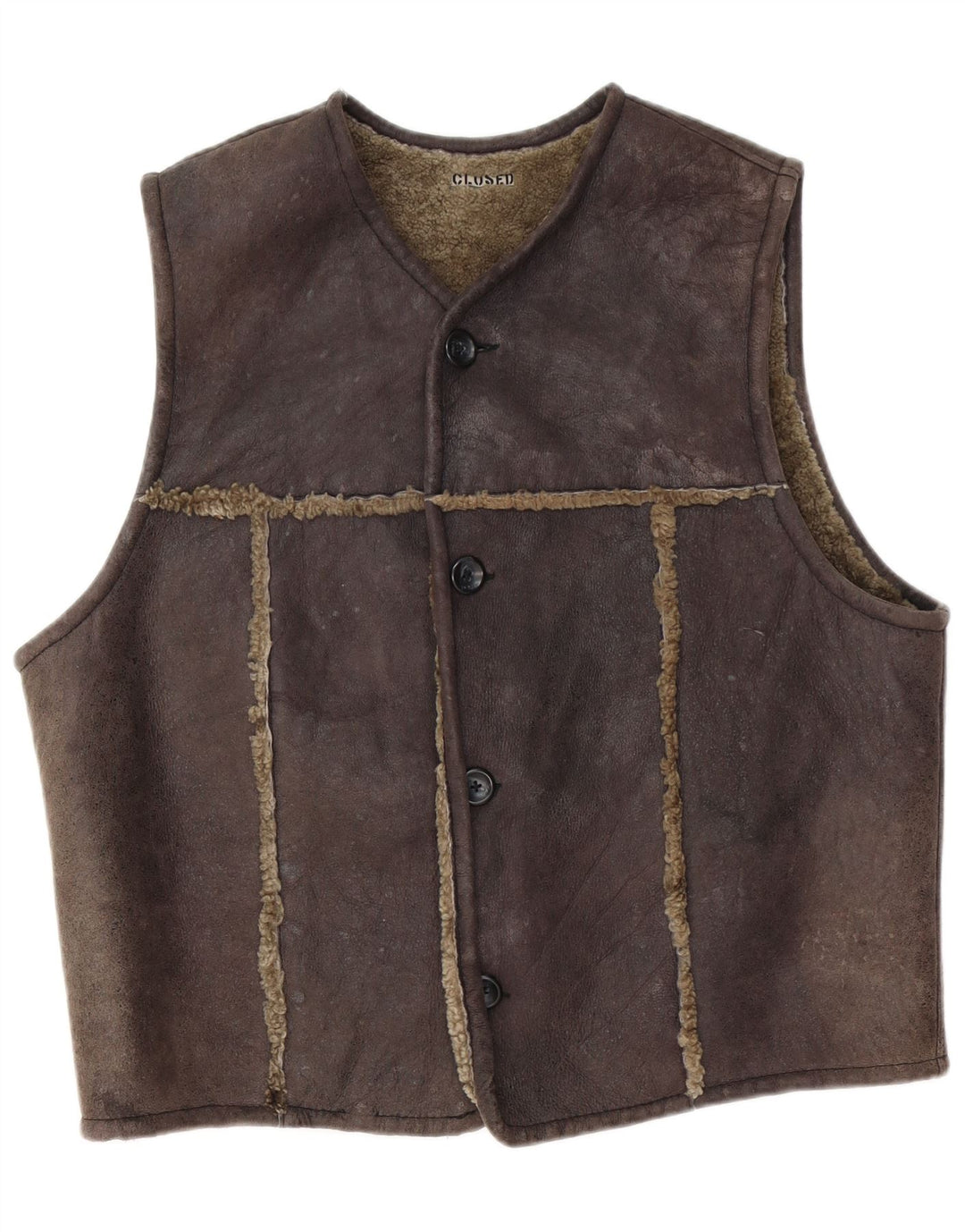 Closed Mens Shearling Gilet XL Brown