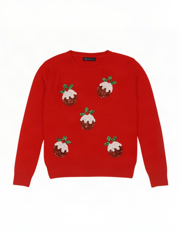 Marks & Spencer Womens Crew Neck Jumper Sweater UK 10 Small Red Christmas