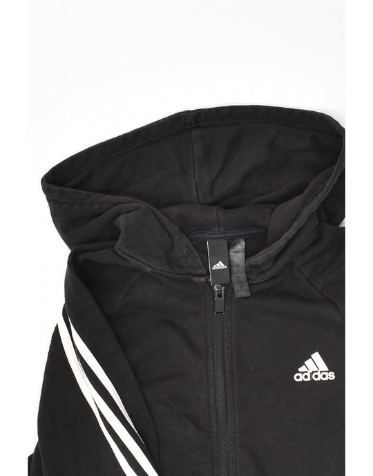 ADIDAS Womens Crop Zip Hoodie Sweater UK 12 14 Medium Black Cotton Vintage Second Hand Clothing Online Messina Hembry