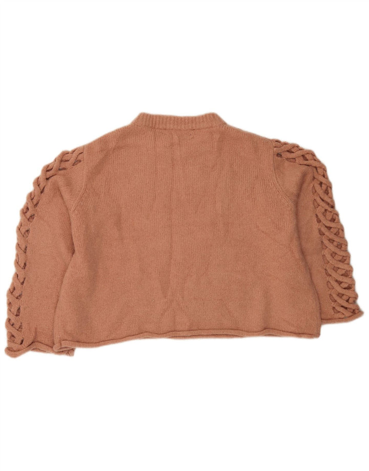 Zara Womens Crop Crew Neck Jumper Sweater UK 12 Medium Orange Polyester