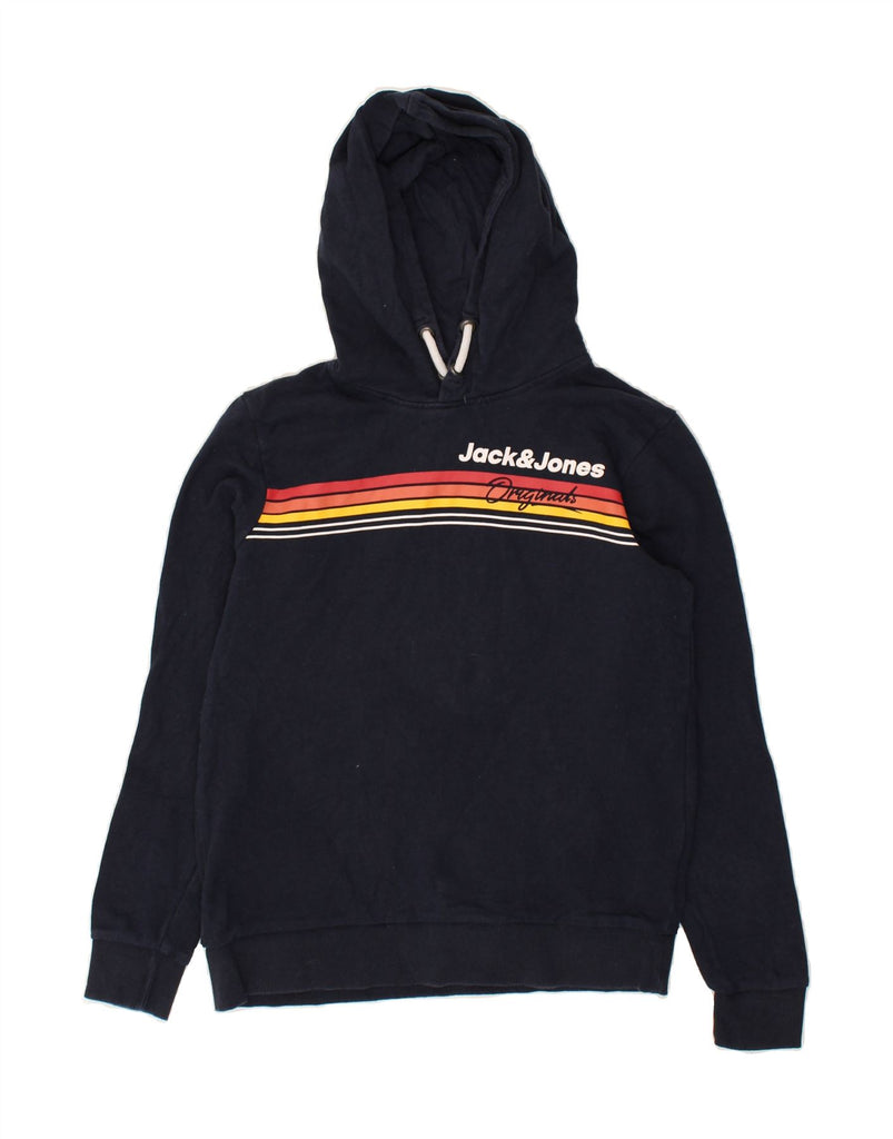 JACK & JONES Boys Graphic Hoodie Jumper 13-14 Years Navy Blue Cotton | Vintage Jack & Jones | Thrift | Second-Hand Jack & Jones | Used Clothing | Messina Hembry 