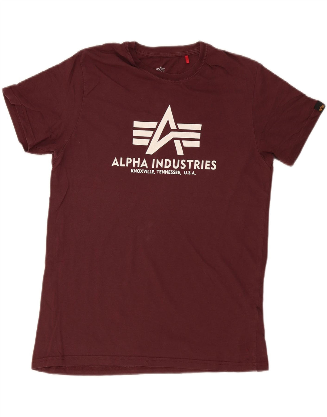 Alpha Industries Mens Graphic T-Shirt Top Medium Burgundy Cotton