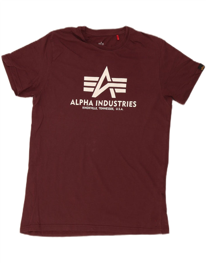 Alpha Industries Mens Graphic T-Shirt Top Medium Burgundy Cotton
