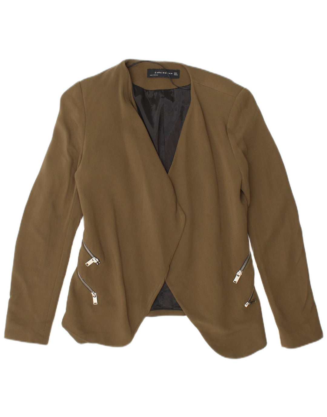 ZARA Womens Open Blazer Jacket UK 10 Small Khaki
