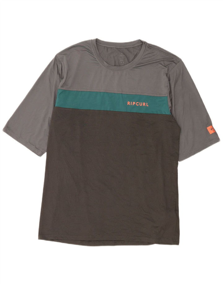 RIP CURL Mens T-Shirt Top 2XL Grey Colourblock Polyester