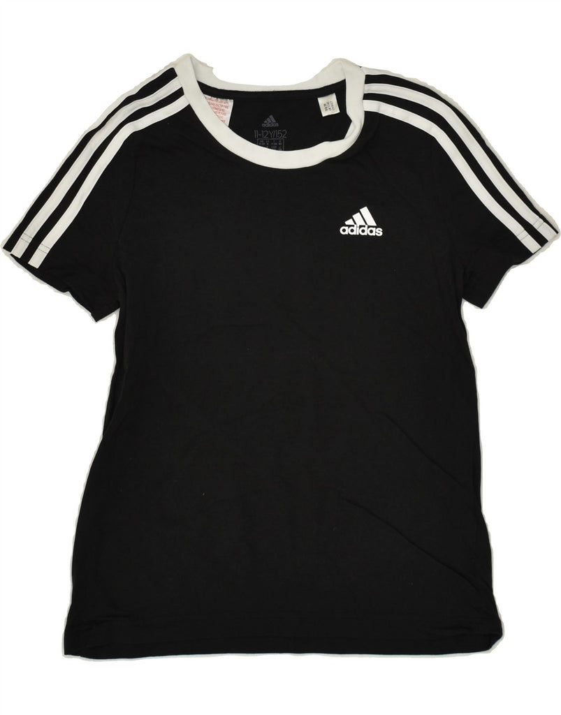 ADIDAS Boys T-Shirt Top 11-12 Years Medium Black Cotton | Vintage Adidas | Thrift | Second-Hand Adidas | Used Clothing | Messina Hembry 