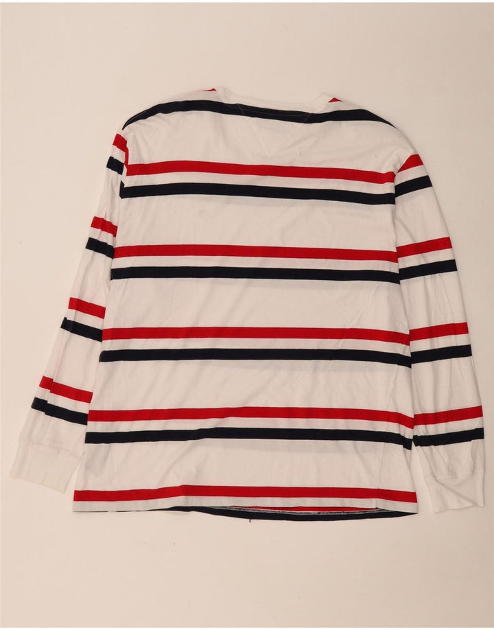 TOMMY HILFIGER Mens Top Long Sleeve XL White Striped Cotton