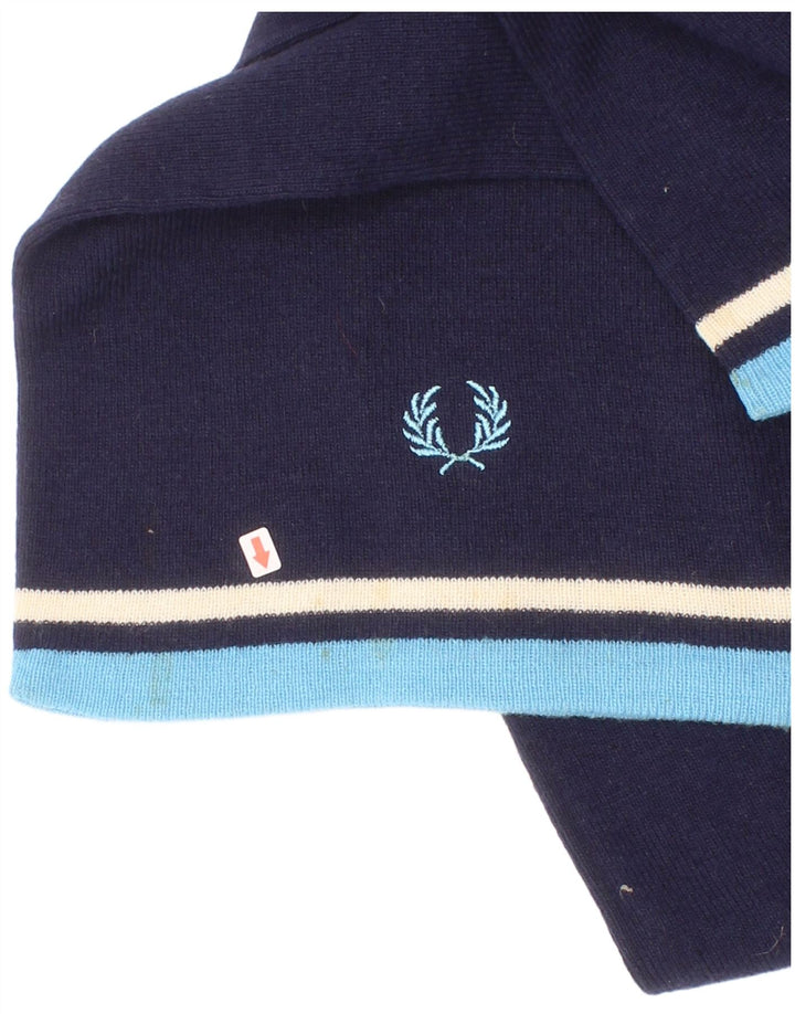 Fred Perry Mens Rectangle Scarf One Size Navy Blue Striped Nylon