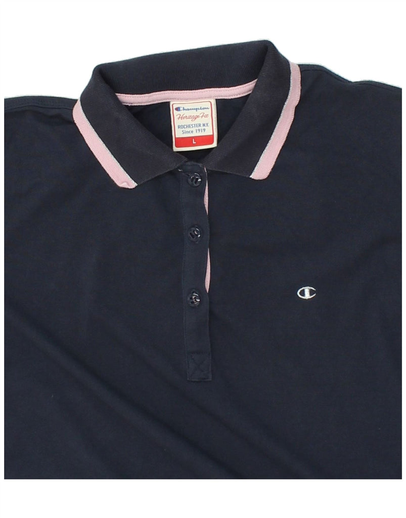 CHAMPION Womens Heritage Fit Polo Shirt UK 16 Large Navy Blue Vintage Champion and Second-Hand Champion from Messina Hembry 