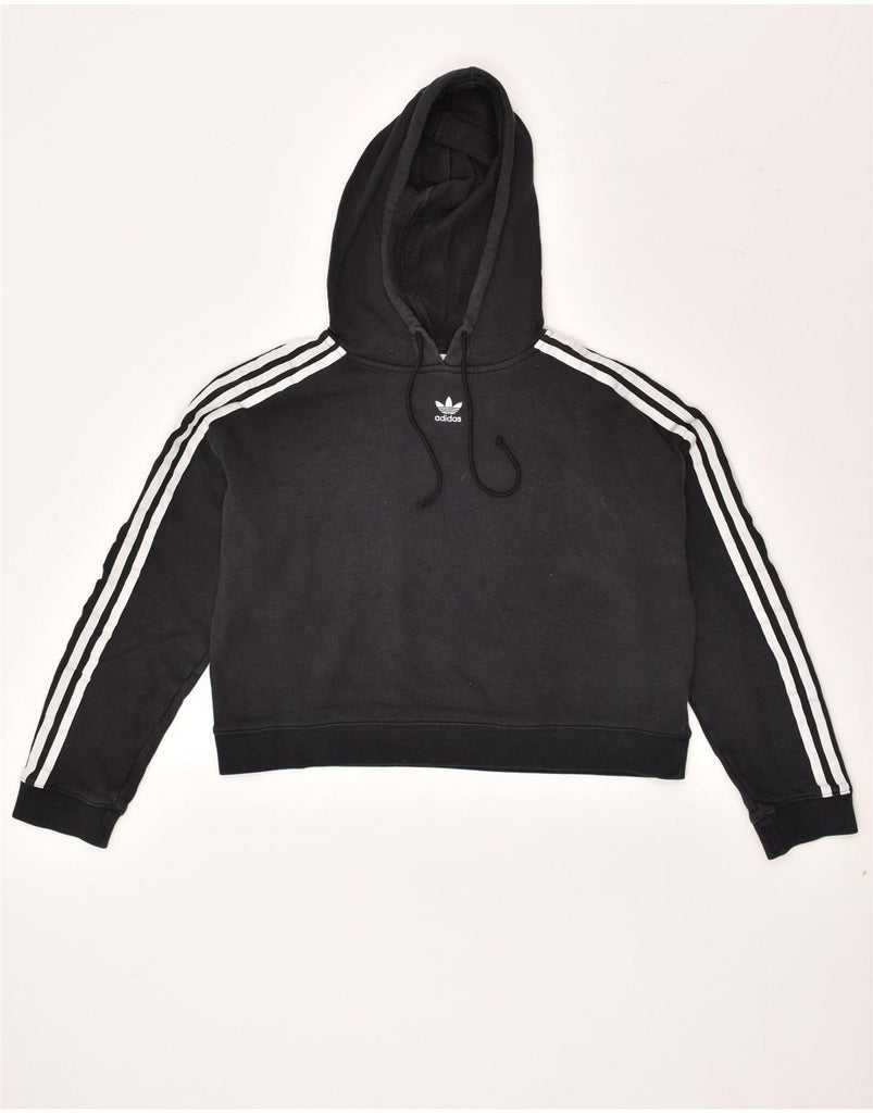 ADIDAS Womens Oversized Crop Hoodie Jumper UK 10 Small Black Cotton | Vintage Adidas | Thrift | Second-Hand Adidas | Used Clothing | Messina Hembry 