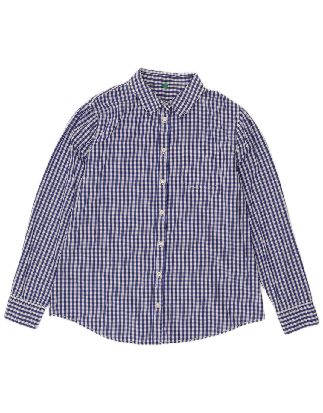 Benetton Womens Shirt UK 16 Large Blue Gingham Cotton