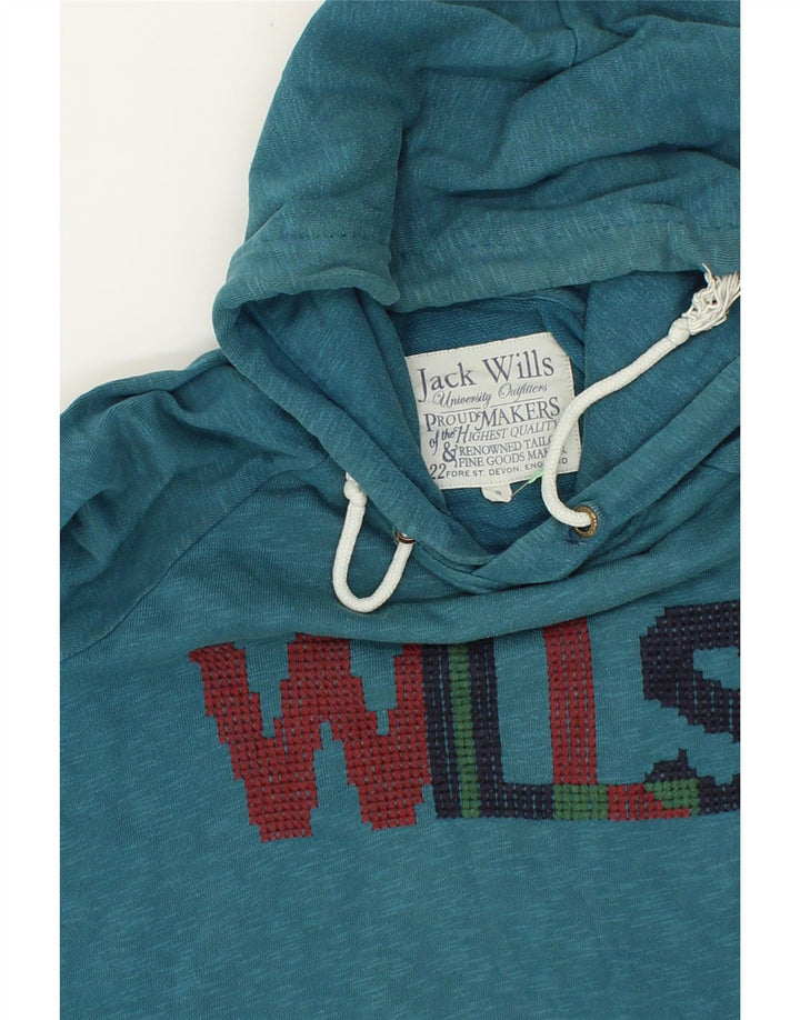 JACK WILLS Mens Graphic Hoodie Jumper Small Blue Cotton Vintage Jack Wills and Second-Hand Jack Wills from Messina Hembry 