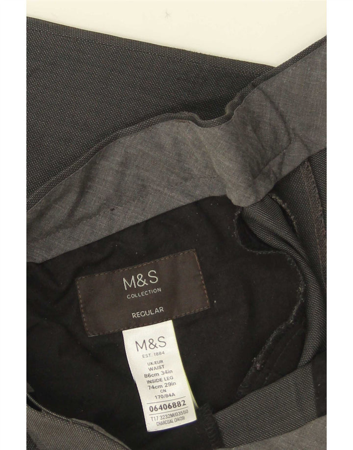 Marks & Spencer Mens Straight Regular Suit Trousers W34 L29 Grey Polyester