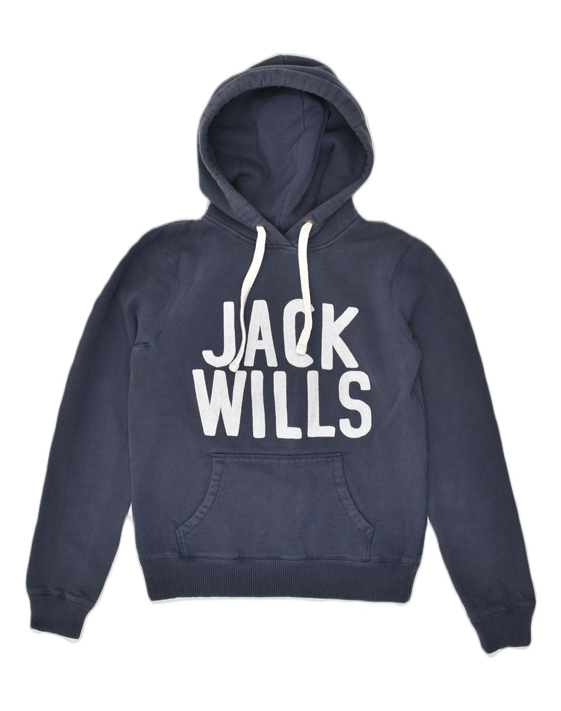 JACK WILLS Womens Graphic Hoodie Jumper UK 10 Small  Navy Blue Cotton | Vintage Jack Wills | Thrift | Second-Hand Jack Wills | Used Clothing | Messina Hembry 