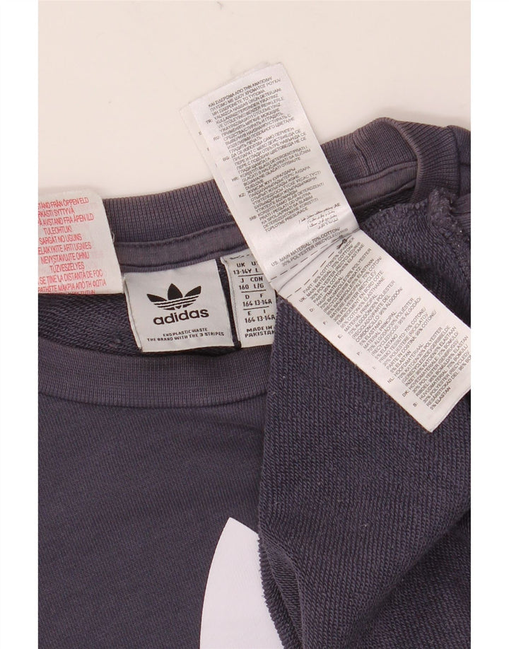 ADIDAS Boys Graphic Sweatshirt Jumper 13-14 Years Navy Blue Cotton