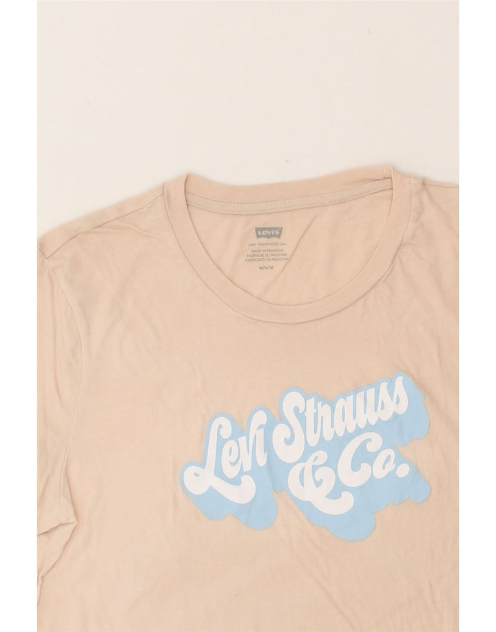 LEVI'S Womens Graphic T-Shirt Top UK 12 Medium Beige Cotton | Vintage Levi's | Thrift | Second-Hand Levi's | Used Clothing | Messina Hembry 