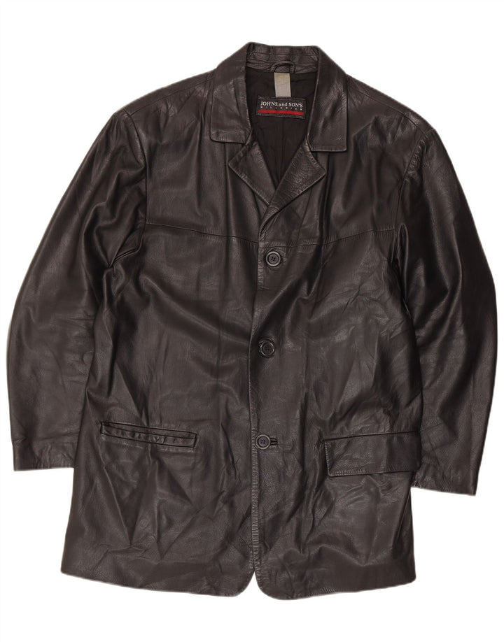 Johns And Son's Mens 3 Button Leather Blazer Jacket IT 56 3XL Black Leather