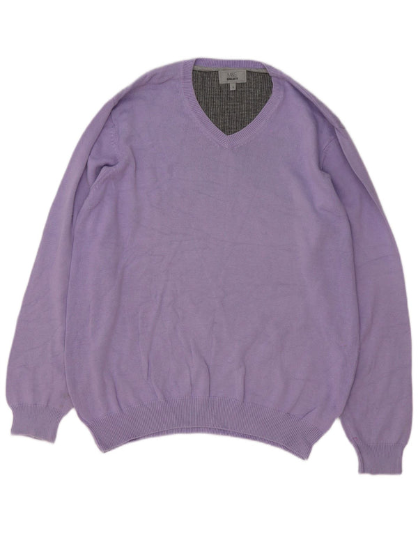 Marks & Spencer Mens Regular Fit V-Neck Jumper Sweater Large Purple Cotton