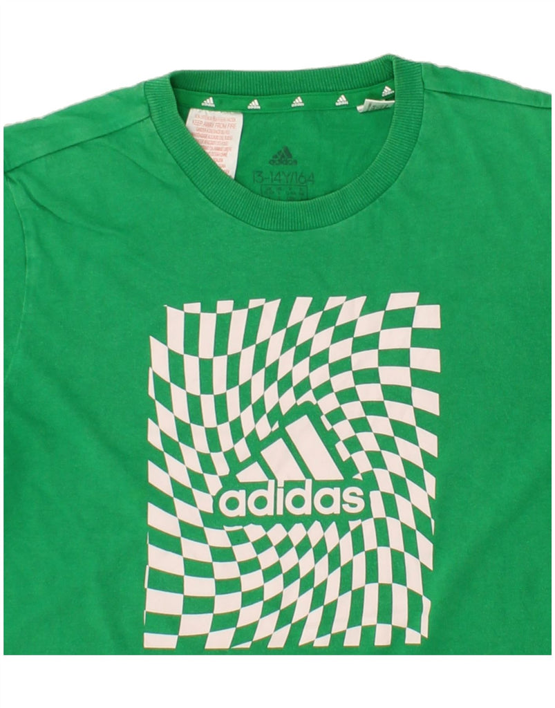 ADIDAS Boys Graphic T-Shirt Top 13-14 Years Green Cotton Vintage Adidas and Second-Hand Adidas from Messina Hembry 