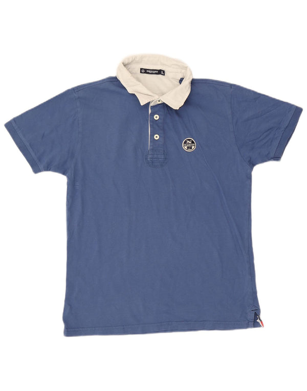 North Sails Mens Polo Shirt Large Blue Colourblock Cotton