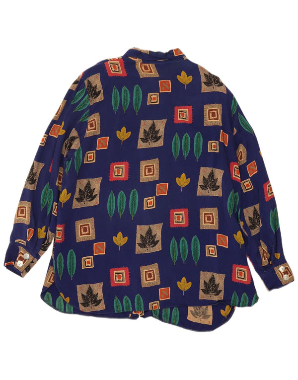 Vintage Womens Oversized Shirt UK 18 XL Blue Patchwork Cupro