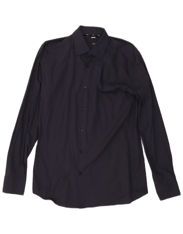 Hugo Boss Mens Slim Fit Shirt Size 39 15 1/2 Medium Navy Blue