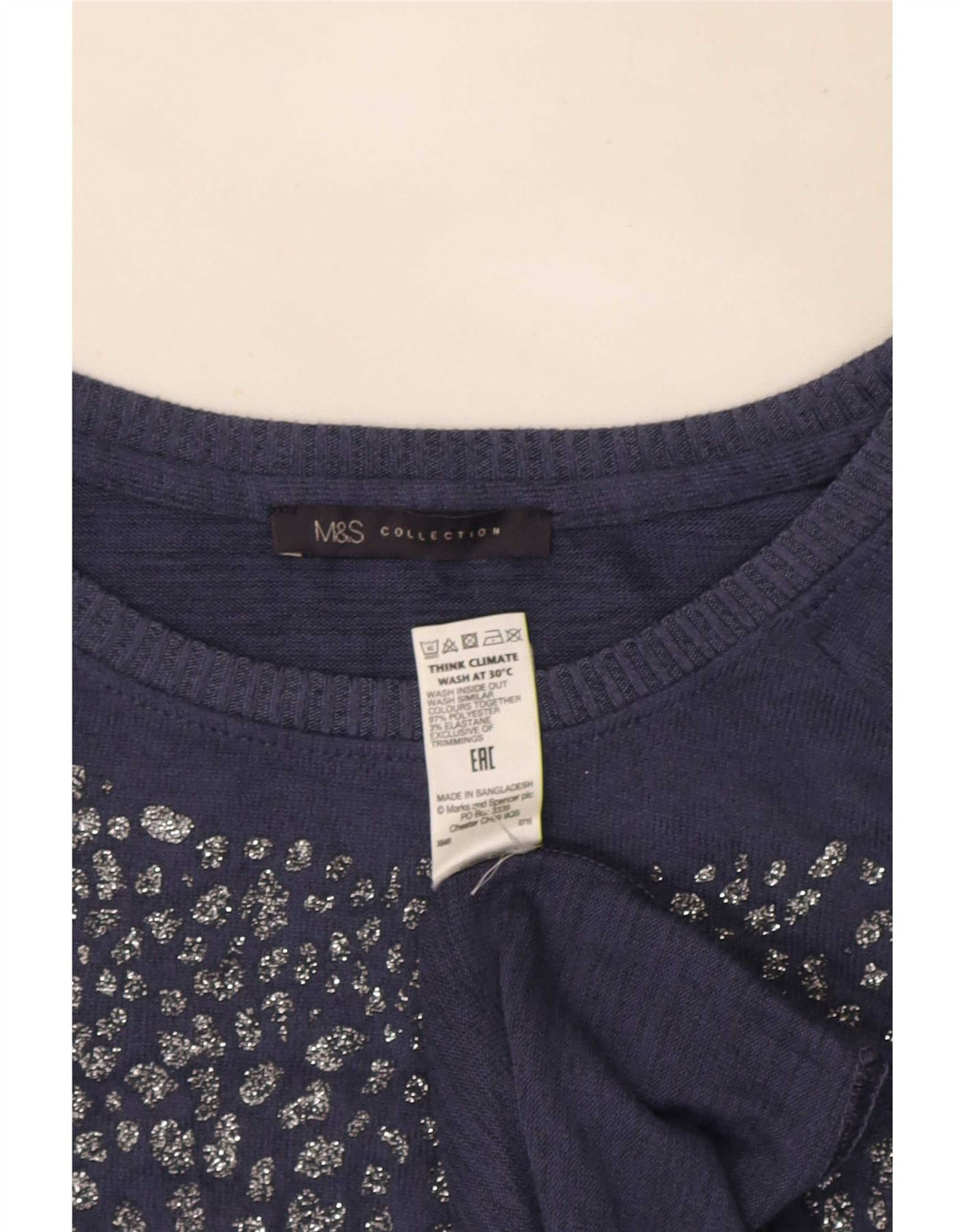 Marks & Spencer Womens Long Sleeve Tunic Top UK 16 Large Blue Polyester