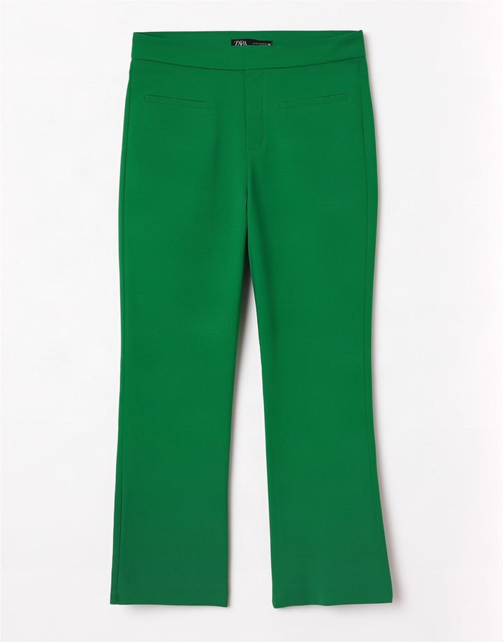 Zara Womens Bootcut Cropped Trousers Medium W28 L25 Green Cotton