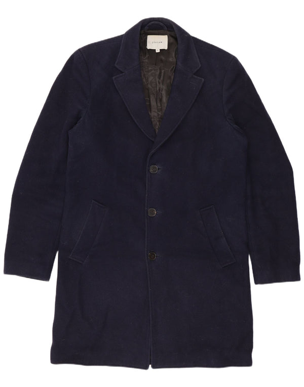 Jigsaw Mens Overcoat UK 38 Medium Navy Blue Wool