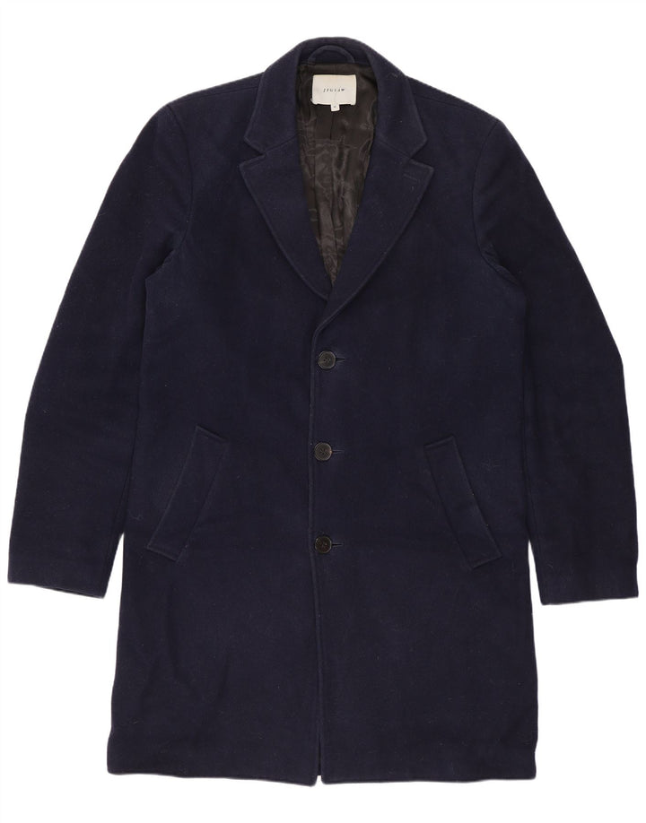 Jigsaw Mens Overcoat UK 38 Medium Navy Blue Wool