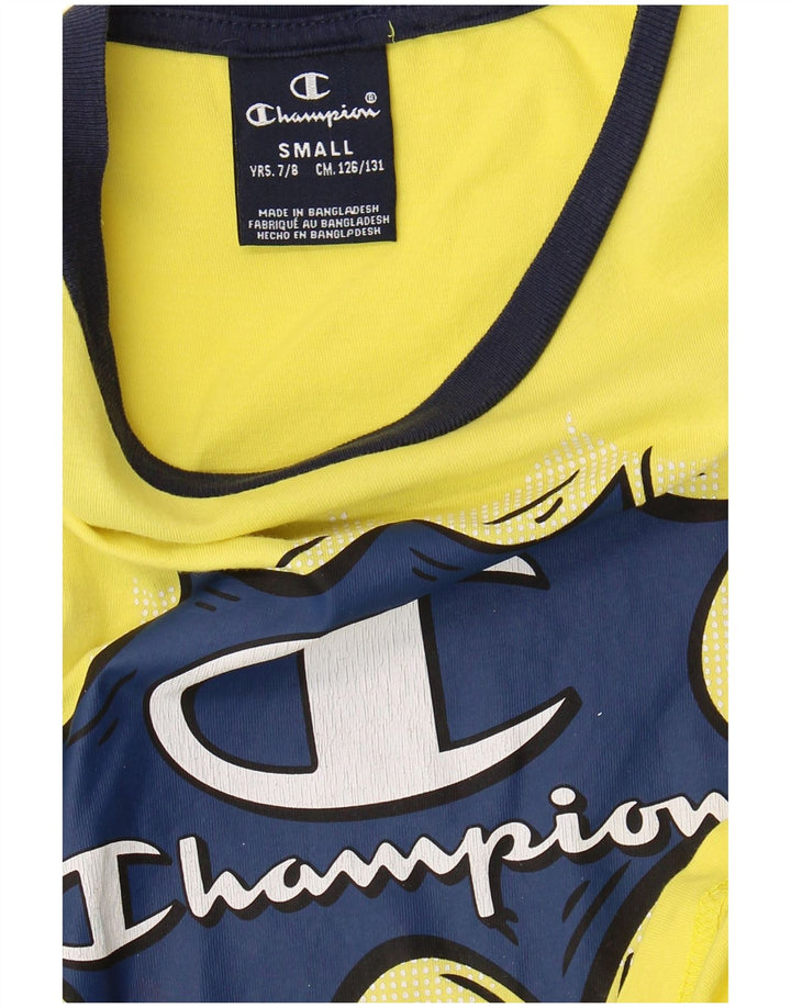 CHAMPION Boys Graphic Vest Top 7-8 Years Small Yellow