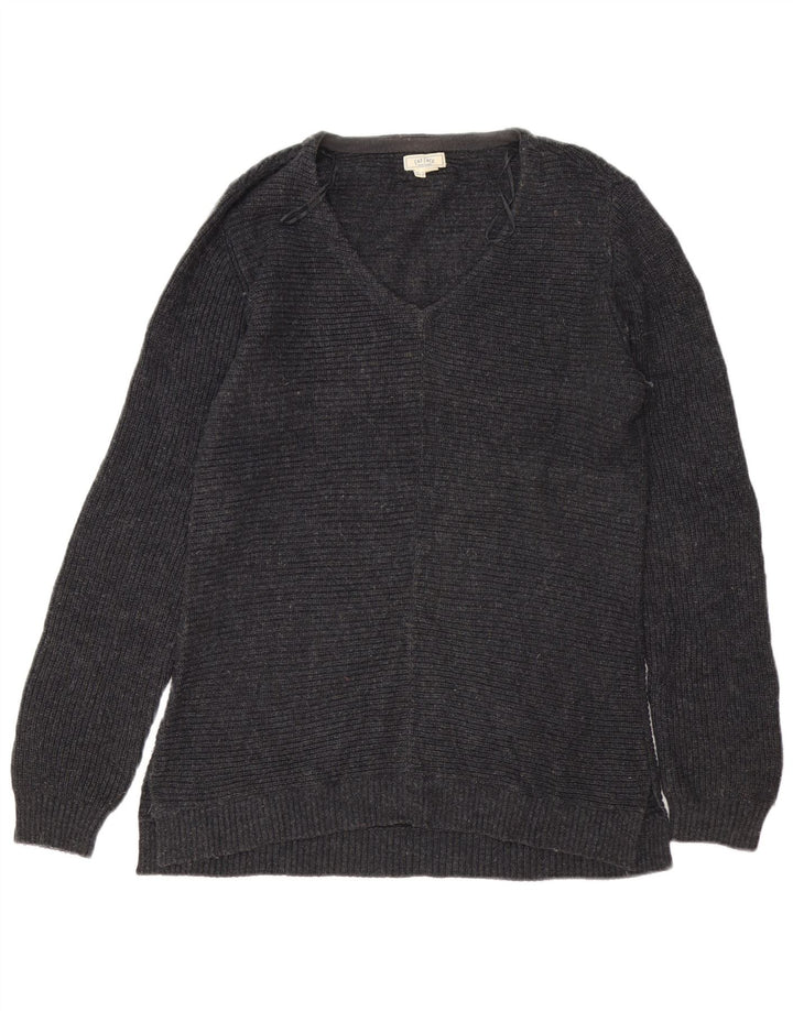 FAT FACE Womens Oversized V-Neck Jumper Sweater UK 10 Small Grey Cotton
