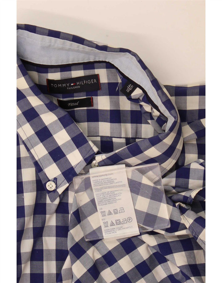 Tommy Hilfiger Mens Fitted Shirt Size 45 18 2XL Navy Blue Gingham