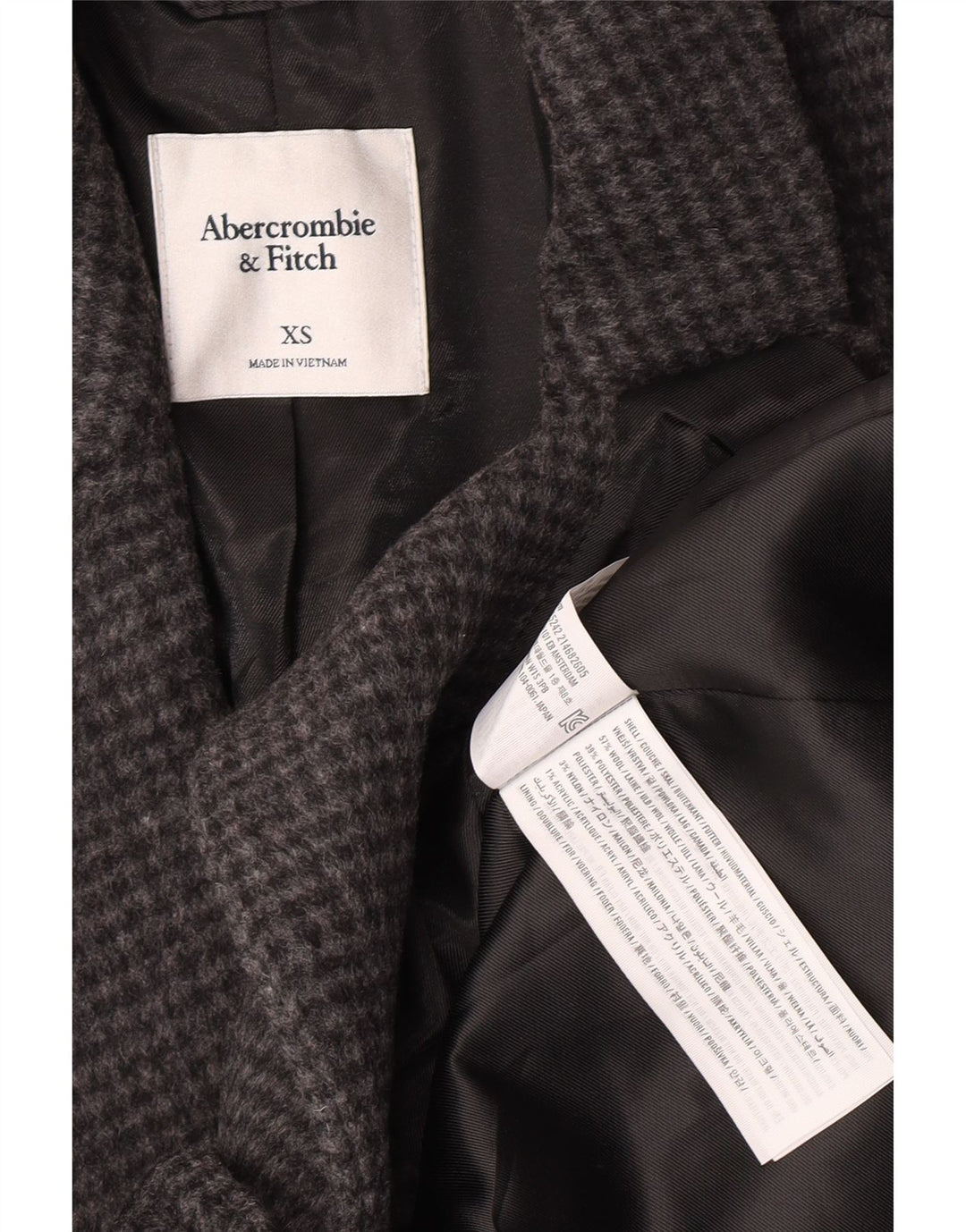 Abercrombie & Fitch Womens 1 Button Blazer Jacket UK 6 XS Grey Houndstooth