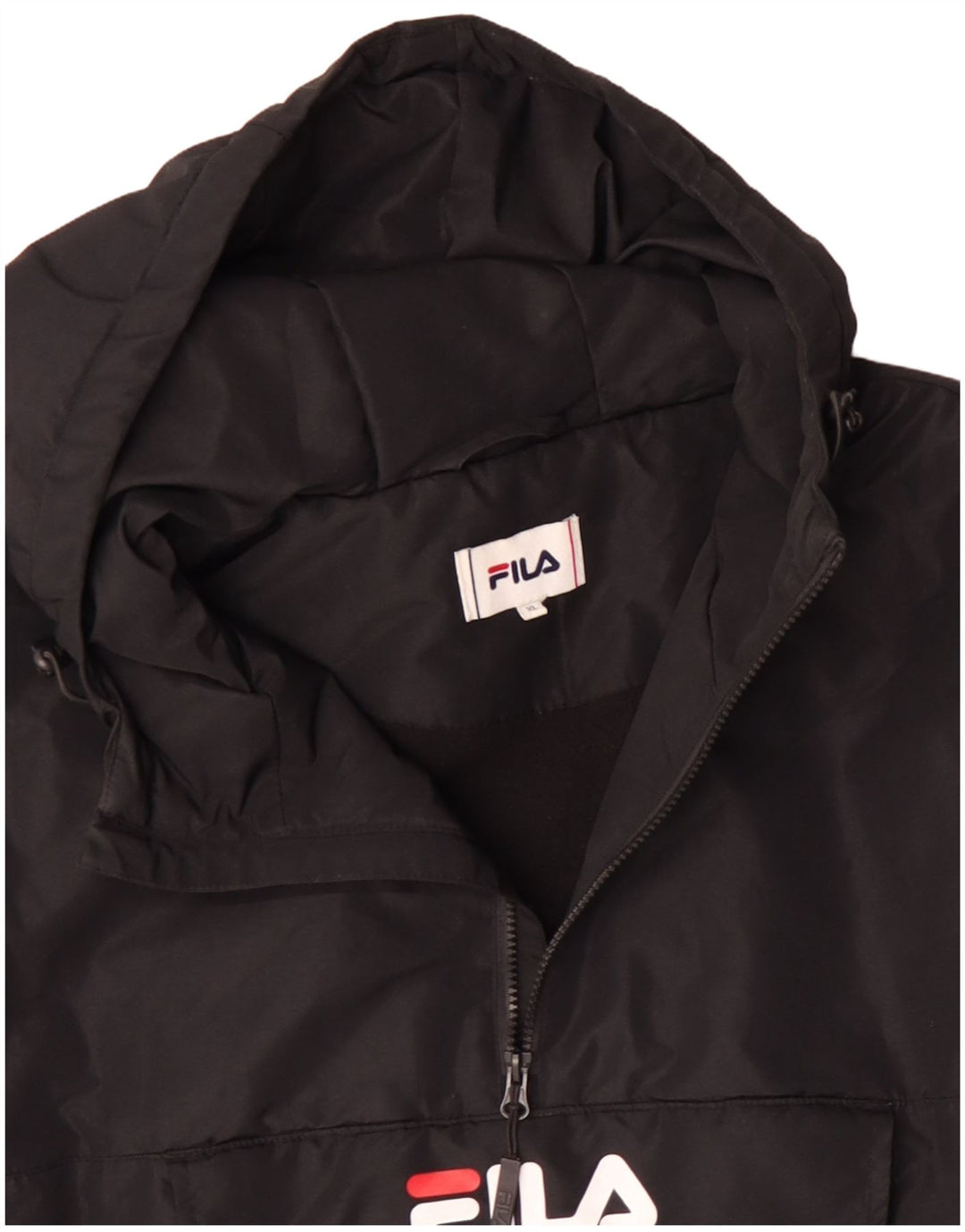 FILA Mens Graphic Hooded Anorak Jacket UK 42 XL Black Polyester