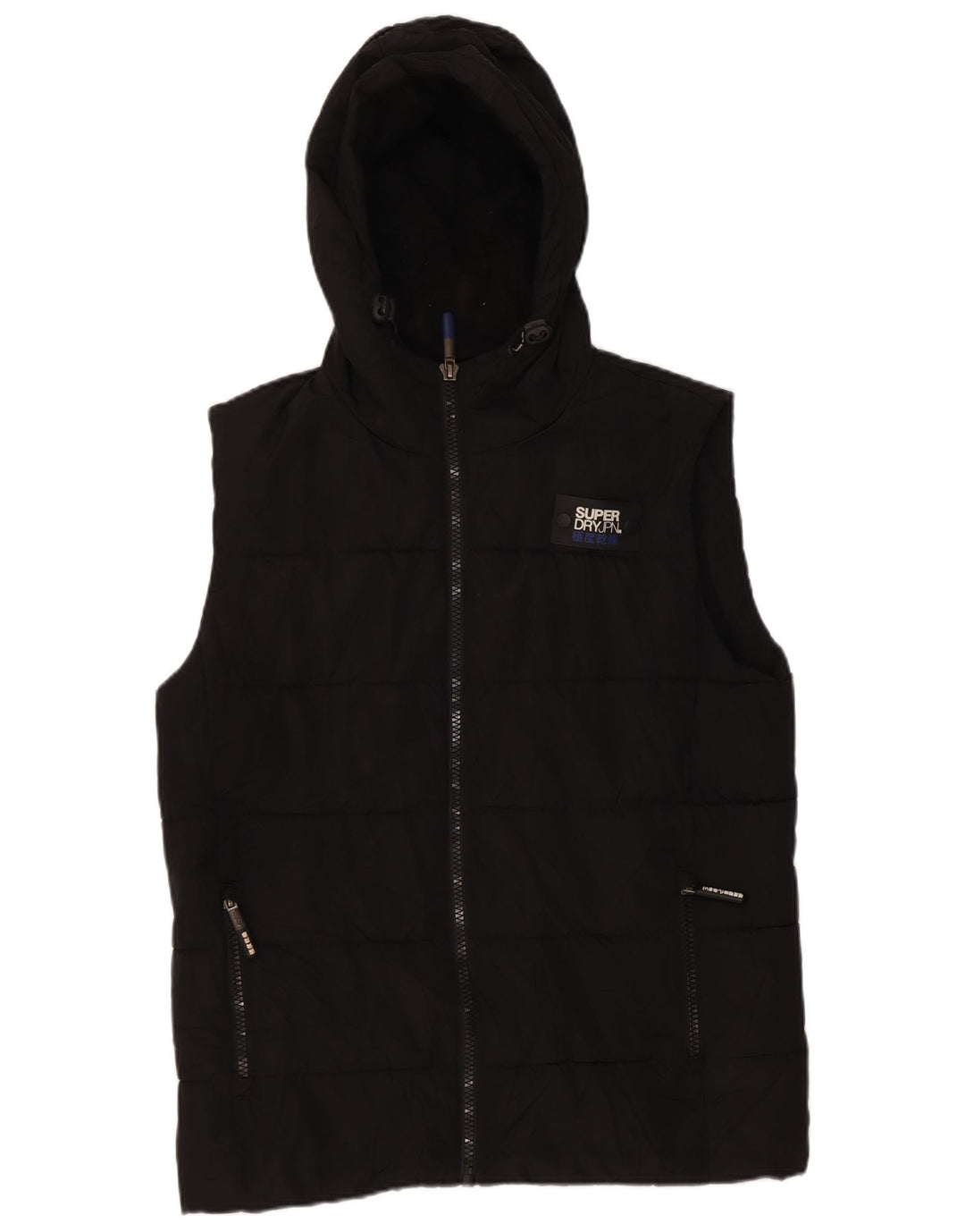 Superdry Mens Hooded Padded Gilet UK 38 Medium Black Polyester