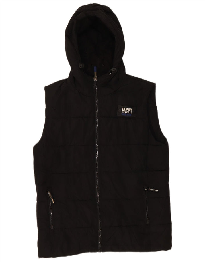 Superdry Mens Hooded Padded Gilet UK 38 Medium Black Polyester