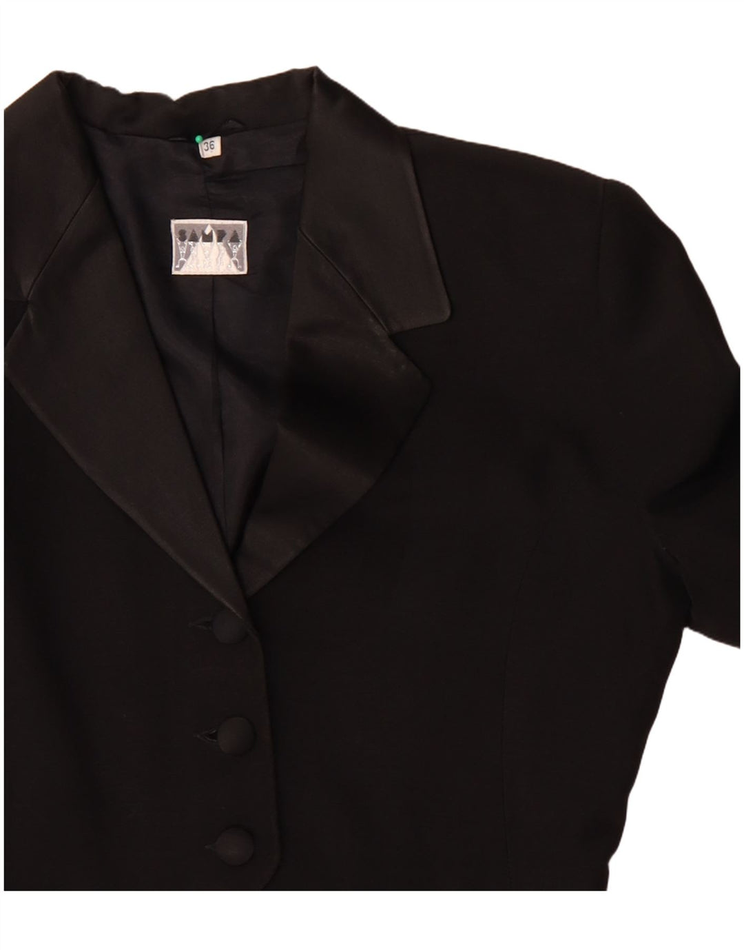 Vintage Womens Asymetric 3 Button Blazer Jacket EU 36 Small Black Acetate