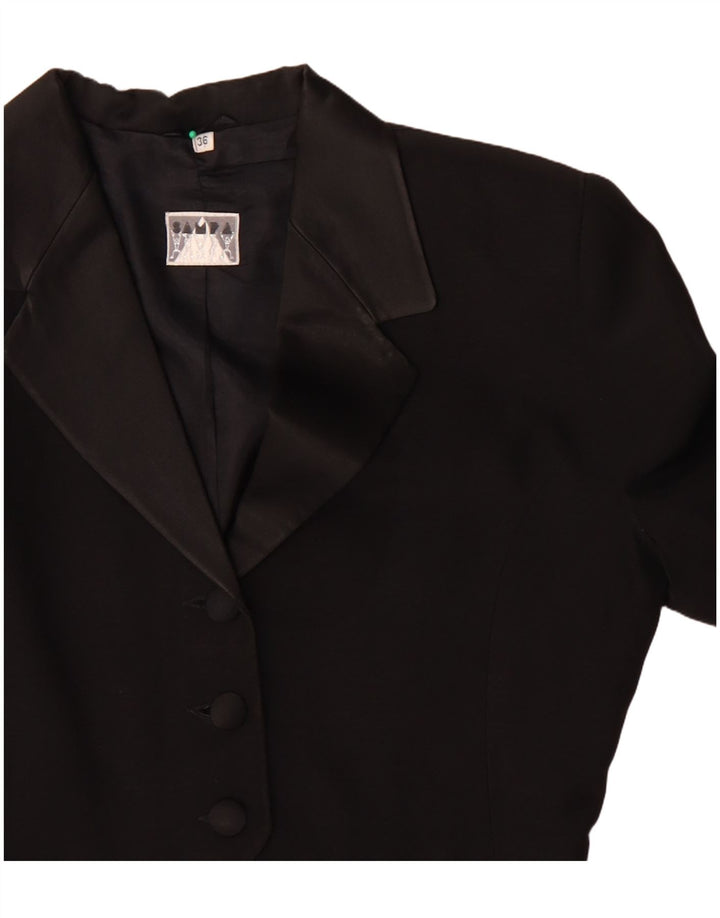 Vintage Womens Asymetric 3 Button Blazer Jacket EU 36 Small Black Acetate