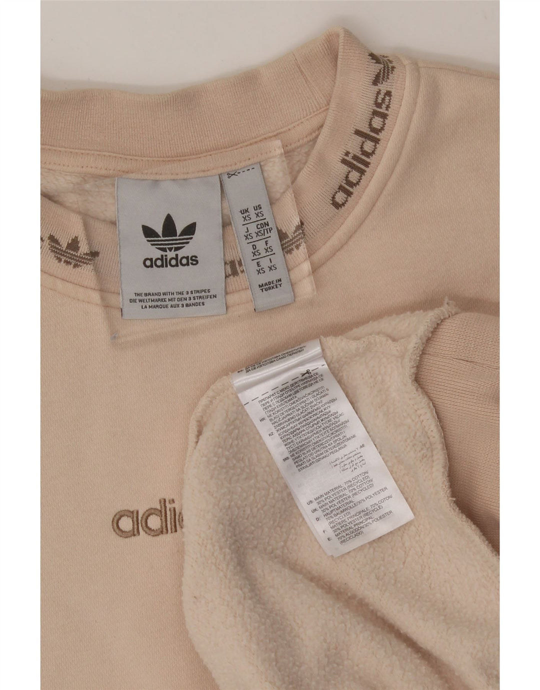 ADIDAS Mens Graphic Sweatshirt Jumper XS Beige Cotton Vintage Adidas and Second-Hand Adidas from Messina Hembry 