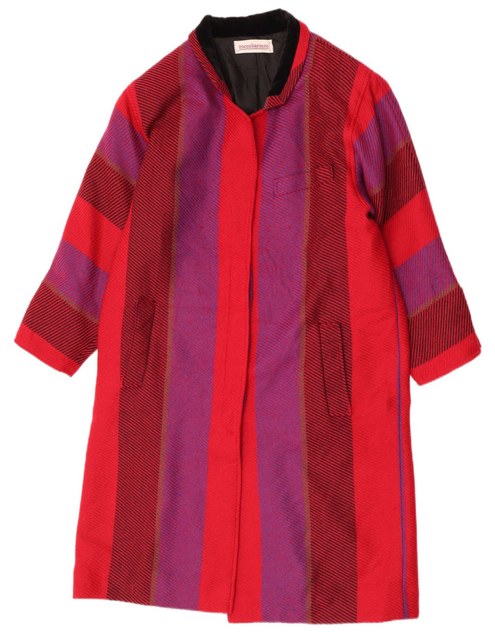 Roccobarocco Womens Oversized Overcoat UK 10 Small Red Striped Wool