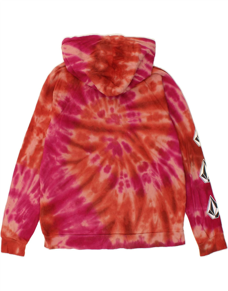 VOLCOM Womens Graphic Hoodie Jumper UK 0/2 XS Pink Tie Dye Cotton | Vintage Volcom | Thrift | Second-Hand Volcom | Used Clothing | Messina Hembry 