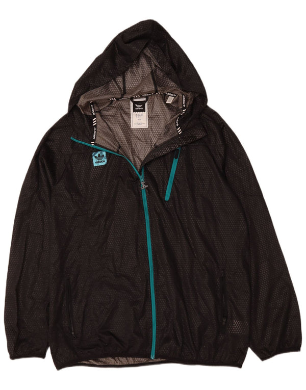 Adidas Mens Hooded Rain Jacket UK 42 XL Black Polyester