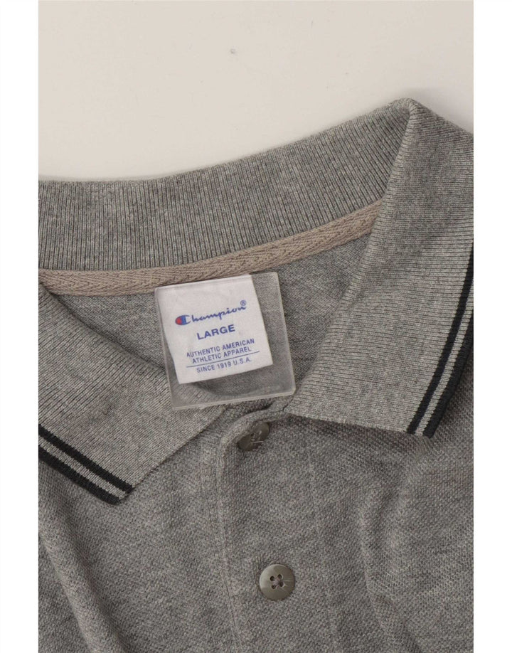 Champion Mens Polo Shirt Large Grey Striped