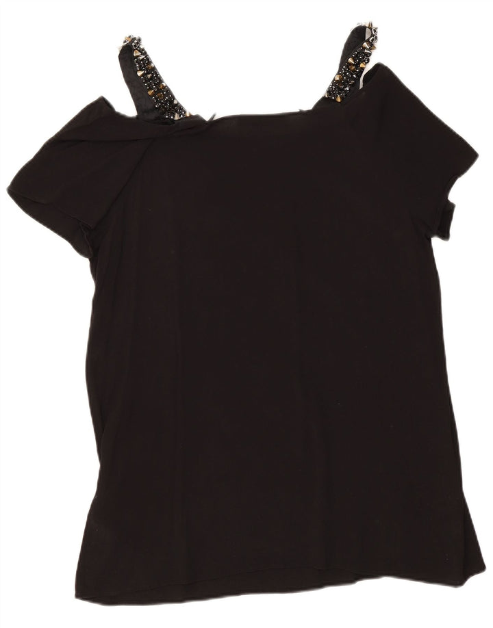Trussardi Womens Off Shoulder Top IT 48 XL Black Viscose