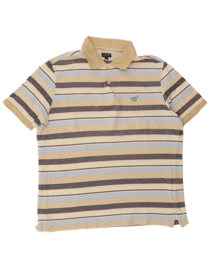 Henry Cottons Mens Polo Shirt Large Multicoloured Striped Cotton